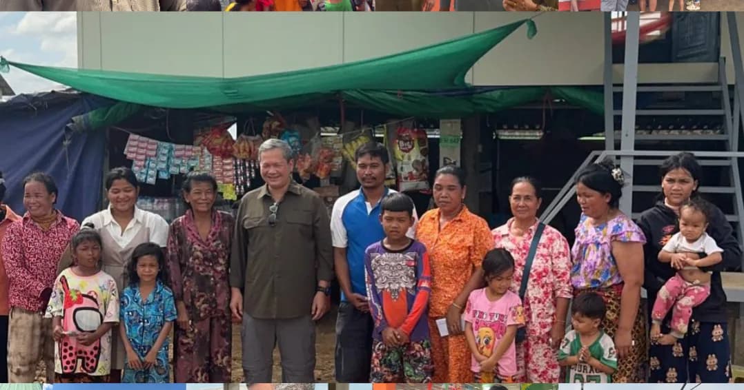 សម្ដេចមហាបបរធិបតី ហ៊ុន ម៉ាណែត នាយករដ្ឋមន្ត្រីនៃព្រះរាជាណាចក្រកម្ពុជា ចុះសួរសុខទុក្ខ ប្រជាពលរដ្ឋភៀសសឹក និងគ្រួសារក្រីក្រដែលទទួលបានផលពីគម្រោងសម្បទានដីសង្គមកិច្ច (LASED III) ស្ថិតនៅក្នុងស្រុកចុងកាល់ ខេត្តឧត្តរមានជ័យ ។